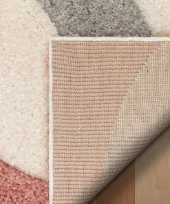 Well Woven Bevel Modern Geometric Arcs & Shapes Shag Blush Grey 3D Textured Thick & Soft Shag Rug