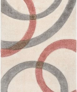 Well Woven Bevel Modern Geometric Arcs & Shapes Shag Blush Grey 3D Textured Thick & Soft Shag Rug
