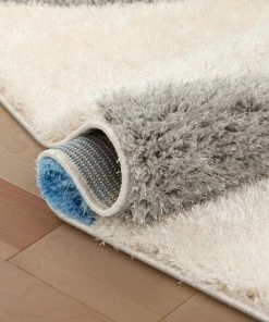 Well Woven Bevel Modern Geometric Arcs & Shapes Shag Light Blue Grey 3D Textured Thick & Soft Shag Rug