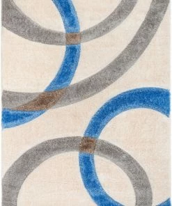 Well Woven Bevel Modern Geometric Arcs & Shapes Shag Light Blue Grey 3D Textured Thick & Soft Shag Rug