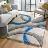 Well Woven Bevel Modern Geometric Arcs & Shapes Shag Light Blue Grey 3D Textured Thick & Soft Shag Rug