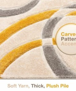 Well Woven Bevel Yellow Modern Geometric 3D Textured Shag Rug