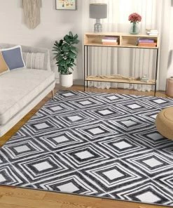 Well Woven Lovely Squares Grey Modern Geometric Rug Moroccan