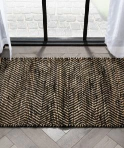 Well Woven Willow Jute Chevron Natural Black Hand-Woven Chunky-Textured Rug