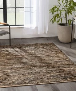 Well Woven Willow Jute Chevron Natural Black Hand-Woven Chunky-Textured Rug