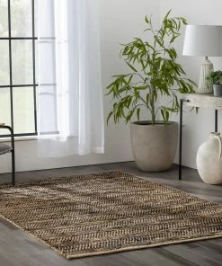 Well Woven Willow Jute Chevron Natural Black Hand-Woven Chunky-Textured Rug