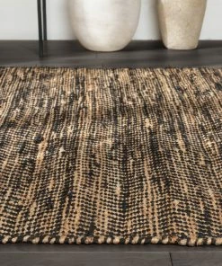 Well Woven Willow Jute Chevron Natural Black Hand-Woven Chunky-Textured Rug