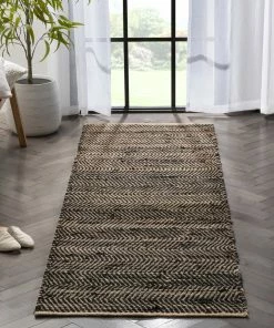 Well Woven Willow Jute Chevron Natural Black Hand-Woven Chunky-Textured Rug