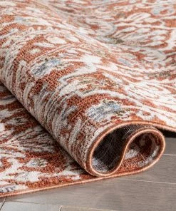 Well Woven Ahote Vintage Floral Damask Pattern Rust Textured Rug Global