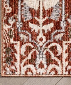 Well Woven Ahote Vintage Floral Damask Pattern Rust Textured Rug Global