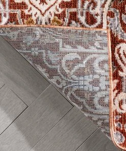 Well Woven Ahote Vintage Floral Damask Pattern Rust Textured Rug Global