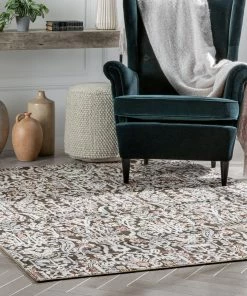 Well Woven Ahote Vintage Floral Damask Pattern Grey Textured Rug