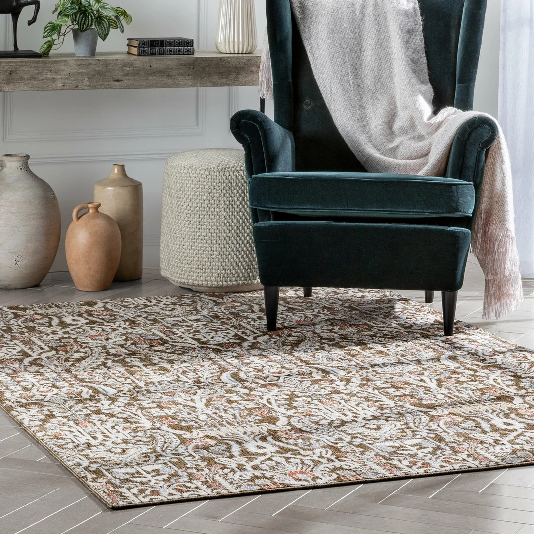 Well Woven Ahote Vintage Floral Damask Pattern Brown Textured Rug 6 Well Woven Ahote Vintage Floral Damask Pattern Brown Textured Rug