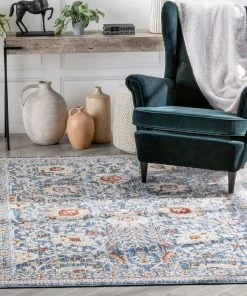 Well Woven Global Creo Vintage Floral Oriental Persian Light Blue Textured Rug