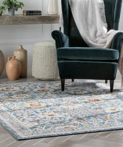 Well Woven Global Creo Vintage Floral Oriental Persian Light Blue Textured Rug