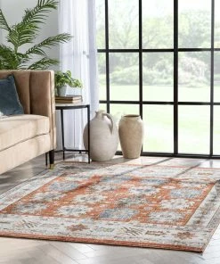 Well Woven Kestrel Vintage Tribal Floral Pattern Rust Textured Rug Global
