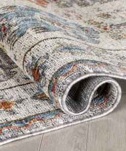 Well Woven Kestrel Vintage Tribal Floral Pattern Grey Textured Rug Global