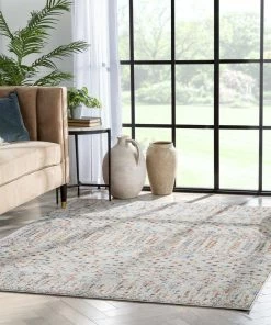 Well Woven Mathias Vintage Tribal Stripes Ivory Textured Rug