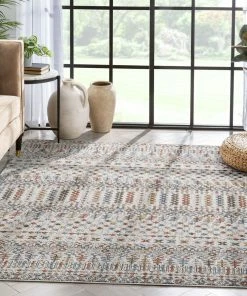 Well Woven Global Mathias Vintage Tribal Stripes Grey Textured Rug