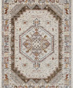 Well Woven Namib Vintage Medallion Oriental Ivory Textured Rug