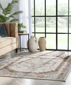 Well Woven Namib Vintage Medallion Oriental Ivory Textured Rug