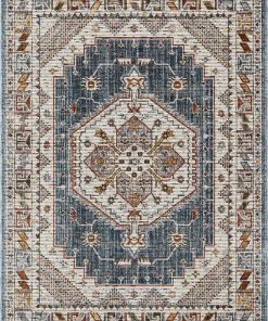 Well Woven Namib Vintage Medallion Oriental Blue Textured Rug