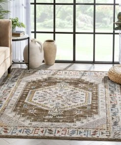 Well Woven Global Namib Vintage Medallion Oriental Rust Textured Rug