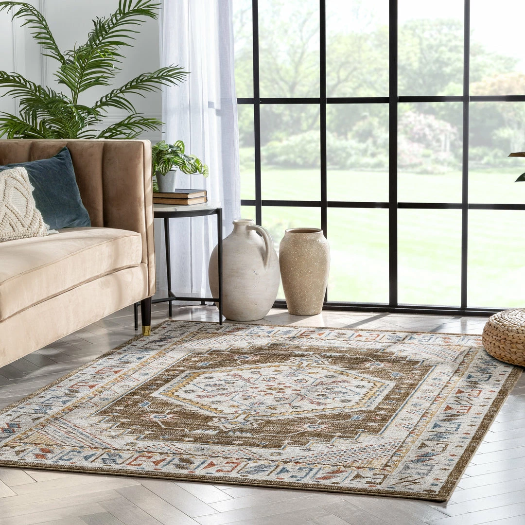 Well Woven Global Namib Vintage Medallion Oriental Brown Textured Rug 6 Well Woven Global Namib Vintage Medallion Oriental Brown Textured Rug