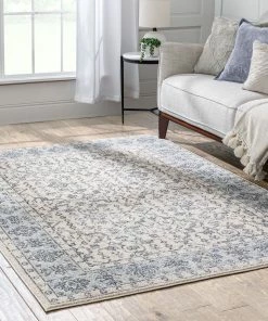 Well Woven Savona Persian Floral Medallion Light Blue Rug