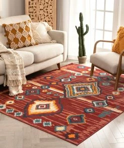 Well Woven Manzano Red Mid-Century Tribal Diamond Rug