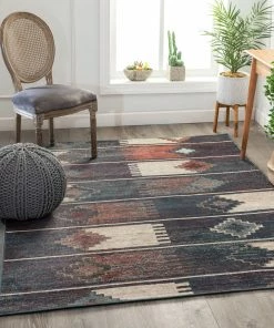 Well Woven Global Socorro Blue Mid-Century Scandinavian Southwestern Rug