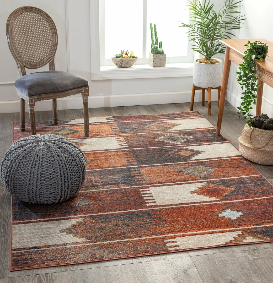 Well Woven Socorro Burnt Orange Mid-Century Scandinavian Southwestern Rug Global 2 Well Woven Socorro Burnt Orange Mid-Century Scandinavian Southwestern Rug Global