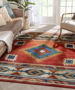 Well Woven Global Lea Crimson Traditional Southwestern Tribal Rug