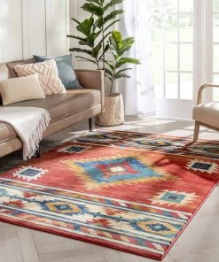 Well Woven Global Lea Crimson Traditional Southwestern Tribal Rug