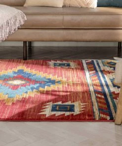 Well Woven Global Lea Crimson Traditional Southwestern Tribal Rug