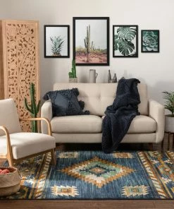 Well Woven Lea Blue Traditional Southwestern Tribal Rug Global