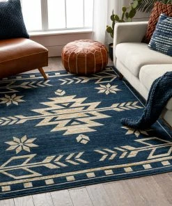Well Woven Canton Southwestern Tribal Bohemian Blue Rug