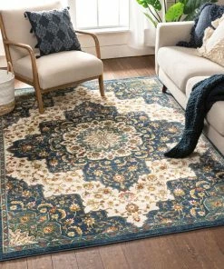 Well Woven Oracle Blue Traditional Medallion Authentic Rug