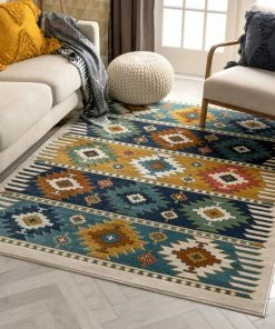 Well Woven Noble Southwestern Tribal Diamond Pattern Blue Rug Global