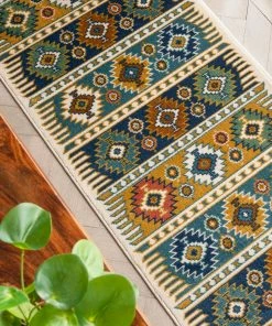 Well Woven Noble Southwestern Tribal Diamond Pattern Blue Rug Global