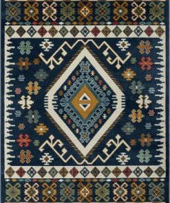 Well Woven Global Ravia Southwestern Tribal Aztec Bohemian Blue Rug