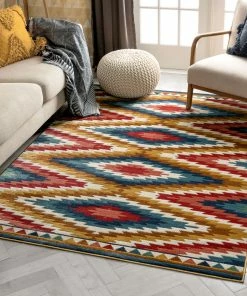 Well Woven Global Mia Southwestern Tribal Aztec Bohemian Blue Rug