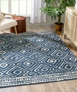 Well Woven Dalton Moroccan Trellis Pattern Blue Distressed Rug Global