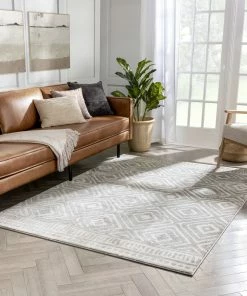 Well Woven Dalton Moroccan Trellis Pattern Grey Distressed Rug