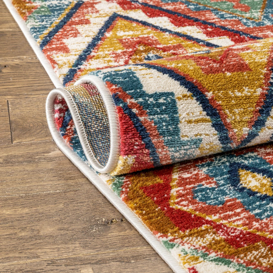 Well Woven Global Meridian Southwestern Diamond Pattern Blue Red Distressed Rug 7 Well Woven Global Meridian Southwestern Diamond Pattern Blue Red Distressed Rug