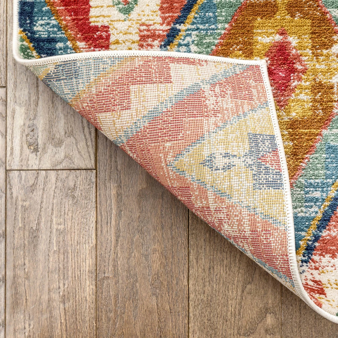 Well Woven Global Meridian Southwestern Diamond Pattern Blue Red Distressed Rug 4 Well Woven Global Meridian Southwestern Diamond Pattern Blue Red Distressed Rug