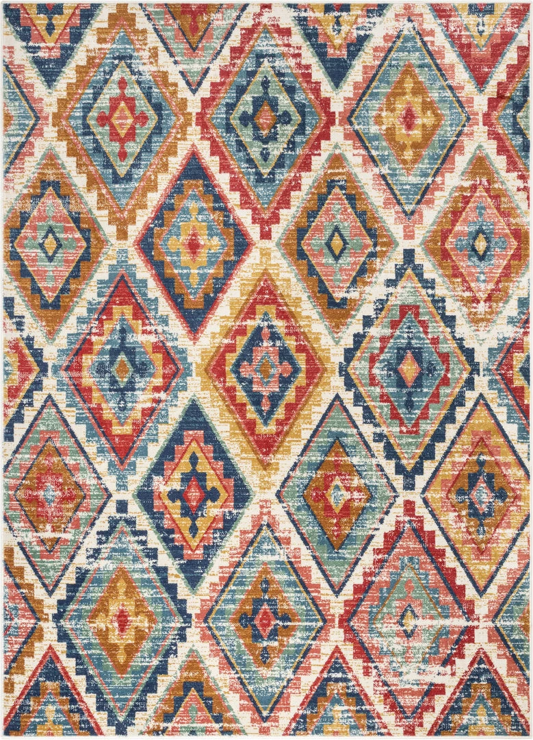 Well Woven Global Meridian Southwestern Diamond Pattern Blue Red Distressed Rug 2 Well Woven Global Meridian Southwestern Diamond Pattern Blue Red Distressed Rug
