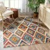 Well Woven Global Meridian Southwestern Diamond Pattern Blue Red Distressed Rug