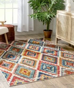 Well Woven Global Meridian Southwestern Diamond Pattern Blue Red Distressed Rug 20 Well Woven Global Meridian Southwestern Diamond Pattern Blue Red Distressed Rug