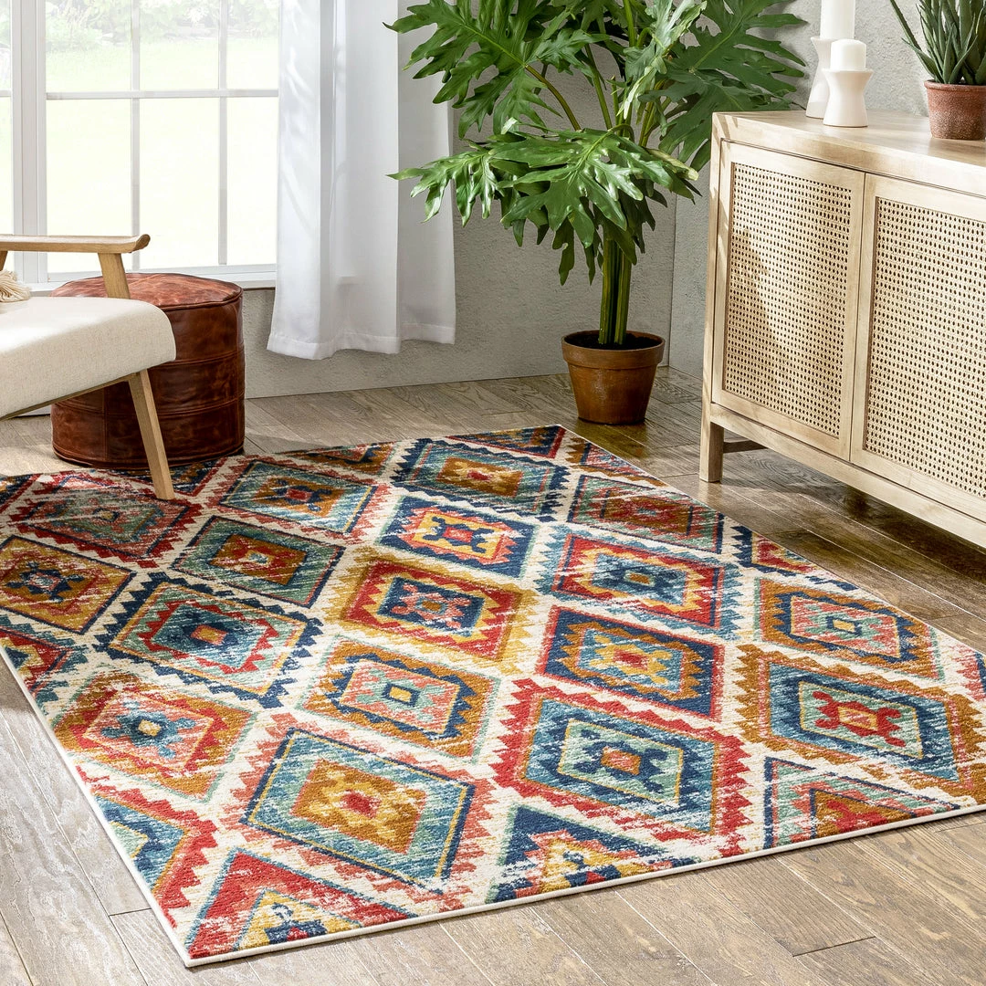 Well Woven Global Meridian Southwestern Diamond Pattern Blue Red Distressed Rug 8 Well Woven Global Meridian Southwestern Diamond Pattern Blue Red Distressed Rug